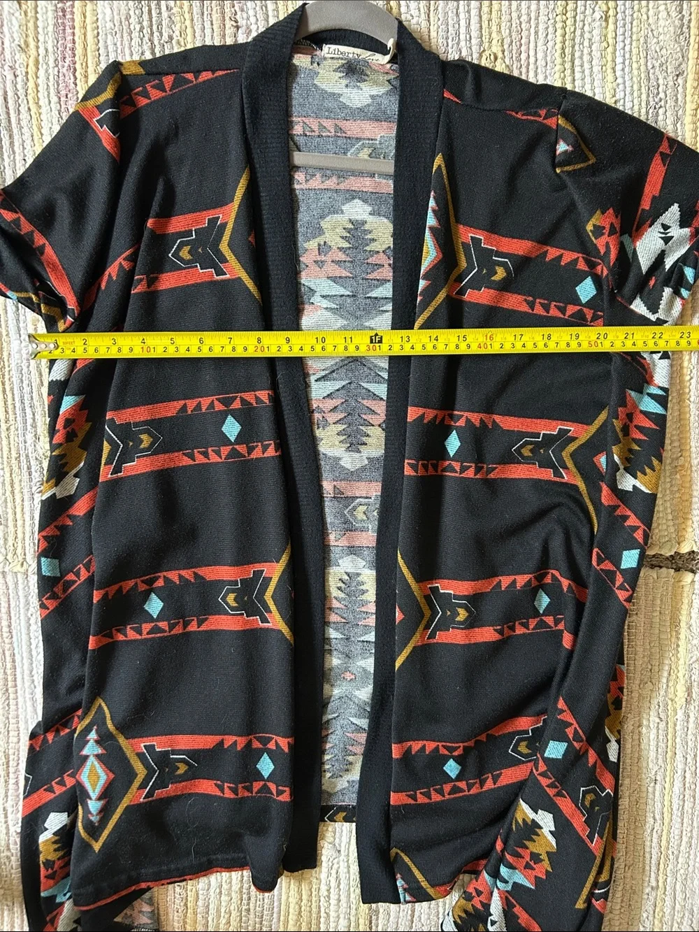 Liberty Love Southwestern Aztec Print Waterfall Cardigan Black Large